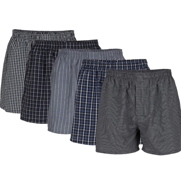 Gildan Men's NIP 5 Pack Black Striped Assorted Woven Boxers Size Medium 32"-34" - Picture 9 of 10